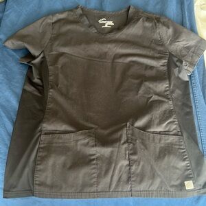 Black, Butter Soft, Scrup Top in size Large. Worn ONE time, very comfortable!